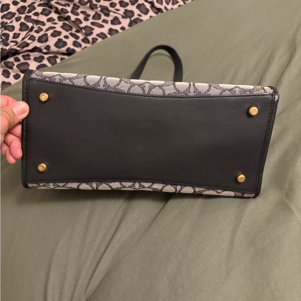 Coach Signature Jacquard Satchel in Black and Cream - Picture 4 of 13